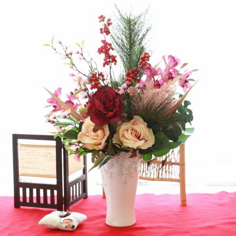 造花 インテリア 松とローズの豪華な洋風お正月アレンジ 玄関飾り シルクフラワー お正月飾り 正月飾り お正月 22 Ct触媒 通販 Lineポイント最大0 5 Get Lineショッピング