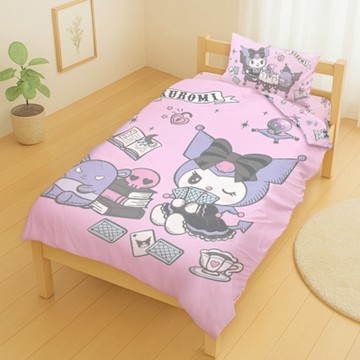 享夢城堡 MIT卡通天絲單人床包雙人涼被三件組-三麗鷗酷洛米KUROMI 神秘占卜師-粉
