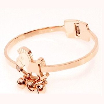 玫瑰金手環 純銀手鍊 -甜美木馬鈴鐺造型情人節生日禮物女飾品73cj43【獨家進口】【米蘭精品】