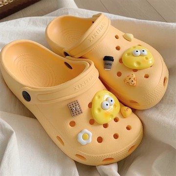 細細條 可愛芝士奶酪情侶洞洞鞋夏戶外防滑足弓包頭eva涼拖鞋男女