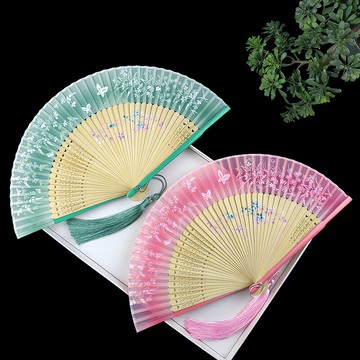 6寸扇子折扇中國風女式古風流蘇古典漢服旗袍夏日隨身折疊小竹扇