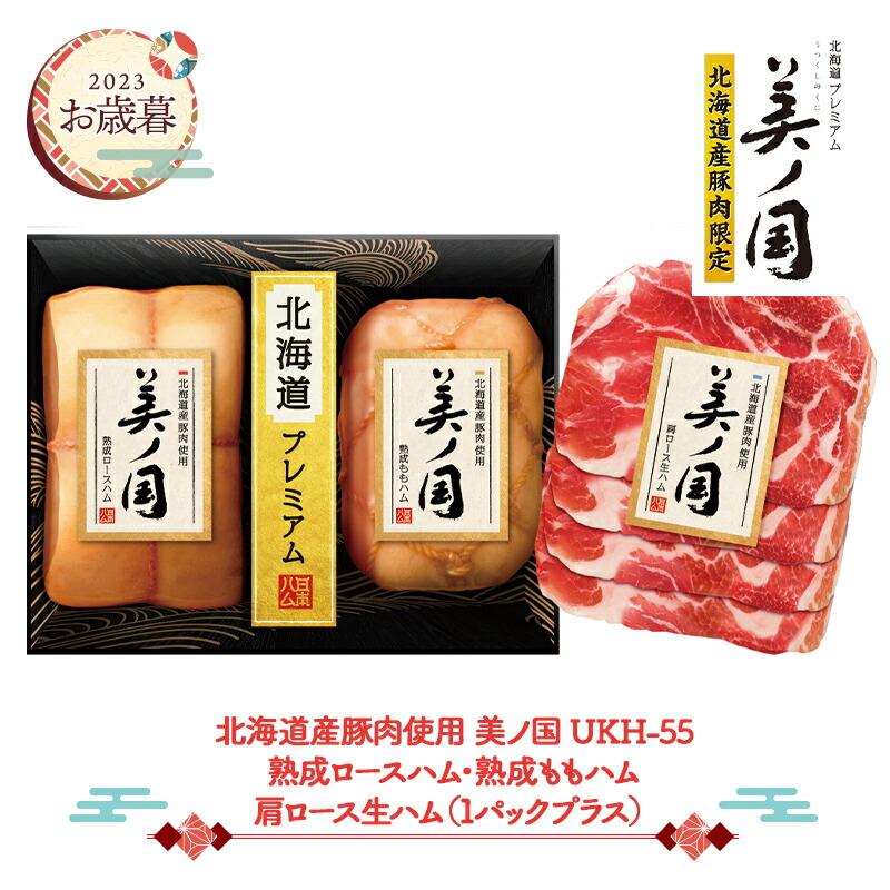 お歳暮 2023 11 20-12 27お届け 日本ハム 北海道産豚肉使用 美ノ国 UKH-55 ハム ロースハム ももハム 生ハム ギフト セット 送料無料 NMUKH-55 御歳暮