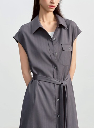 條紋亞麻襯衫洋裝