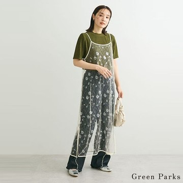 Green Parks  微透薄紗刺繡亮片側開衩吊帶洋裝