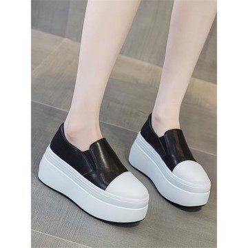 樂福鞋厚底女2025秋季新款韓版8CM真皮松糕小白鞋休閑潮單鞋百搭