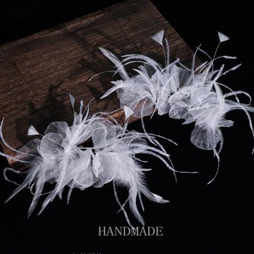 法式羽毛蕾絲邊夾仙氣新娘跟妝造型頭飾寫真拍照發飾輕婚紗配飾