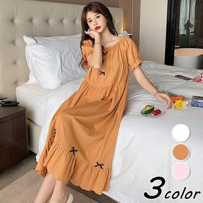 ヴィジョン ストリートウェア ネグリジェ 春夏 半袖ワンピース 綿 リボン 可愛い ロング丈ネグリジェ パジャマ ナイトロープ レディース 部屋着 オシャレルームウェア 新作 通販 Lineポイント最大get Lineショッピング