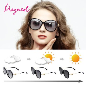 MEGASOL 極美白櫻花水鑽偏光太陽眼鏡(感光智能變色日夜全天候適用BS1921)