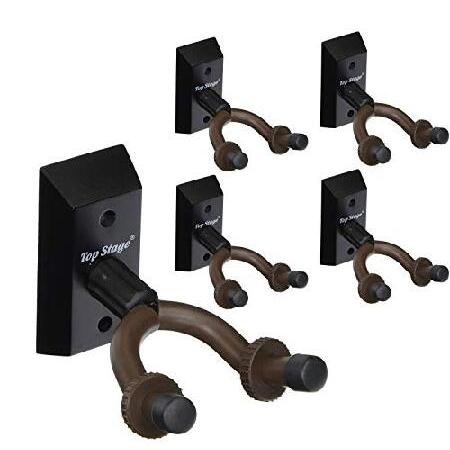 5-Pack Guitar Wall Mount Hanger Guitar Hanger Wall Hook Holder Stand for Bass Electric Acoustic Guitar Ukulele (5-Pack, Hangers) (Black)