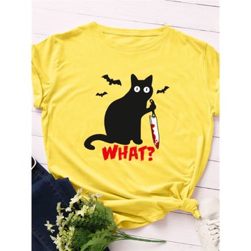 現貨 夏季歐美女裝Women T-shirt寬松暴力貓薄款短袖t恤女上衣