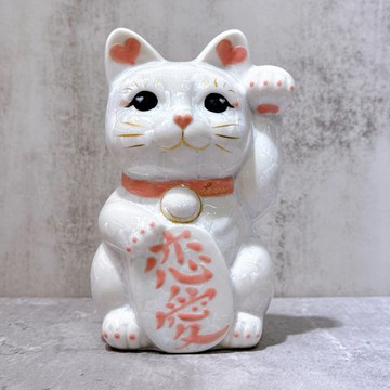 【愛意盈盈】日本清水燒招財貓 | 花結晶 白 戀愛