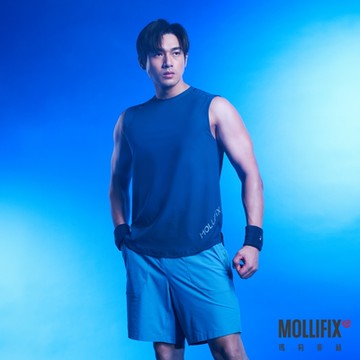 Mollifix 瑪莉菲絲 MEN_瞬涼抗UV立體高彈訓練背心 (鈷藍)、瑜珈上衣、瑜珈服