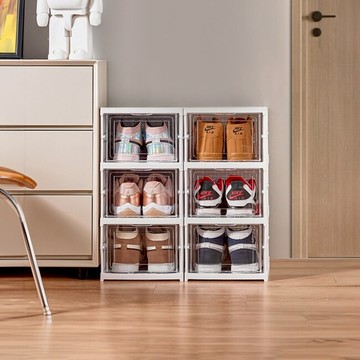 Life+ 日式簡約加大加厚免安裝一體式折疊鞋盒 - 3層-2入