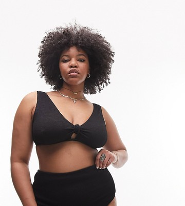 Topshop Curve crinkle knot front bikini top in black