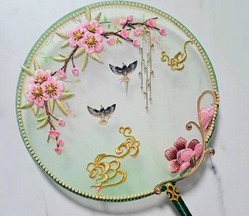新中式仿刺繡-華麗風格-宮扇/團扇【喜上眉稍】~單面款