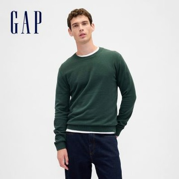 【GAP】男裝|圓領長袖針織衫 CashSoft系列-墨綠色(800322)