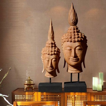 異麗家居泰國實木佛頭擺件玄關佛像裝飾品會所裝飾擺件禪意佛擺件