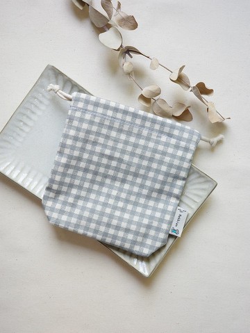 格子系列 灰 - 束口袋 束口包 | 海柏手作