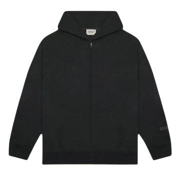 FEAR OF GOD ESSENTIALS 3D SILICON APPLIQUE FULL ZIP UP HOODIE BLACK