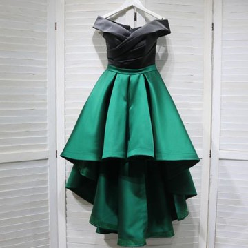 前短后長一字肩主持走秀晚禮服顯瘦黑色年會派對生日晚裝秋連衣裙