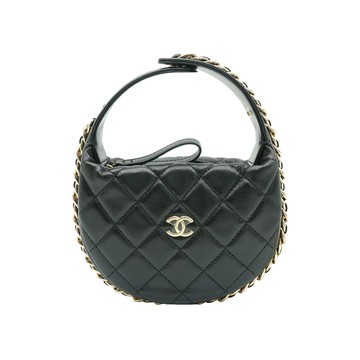 Chanel 菱格羊皮淡金釦手提彎月包(AP3095-黑)