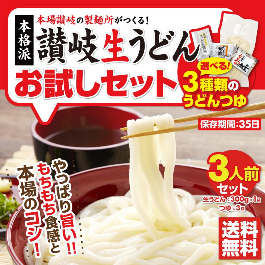 セール⇒698円 お試しセット うどん 讃岐うどん 香川県 つゆ付き 3人前 生麺 お取り寄せ 3食 3種類のつゆ 旨い もちもち お土産 送料無料 ポイント消化 送料無料