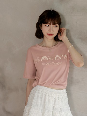台灣製造．高含棉手繪狗狗印花短袖T恤/上衣