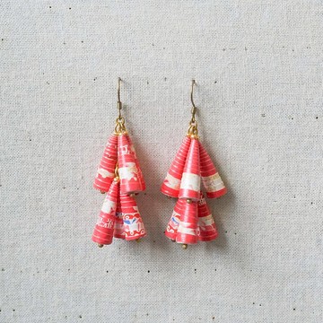 【小捲紙手作/紙藝/飾品】繽紛桃花色雙層錐子耳環