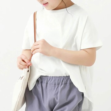 日本 devirock - 純棉圓弧形背後摺線短袖上衣-白