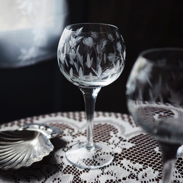 復古 捷克波希米亞 手工切割水晶 玻璃  高腳杯 (一件)