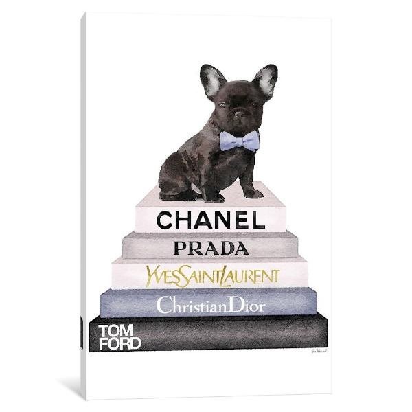 21新作モデル Bookstack 30x45cm 絵画 キャンバスアート Chanel シャネル Bulldog French ファブリックパネル サイズ 30x45cm Proksi Si