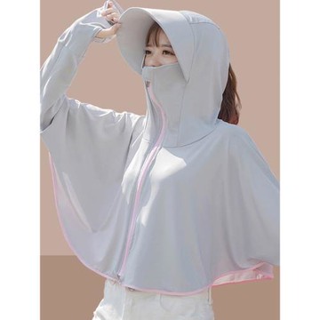 防曬衣女款夏季2026新款防紫外線薄款透氣冰絲長帽檐防曬服短外套