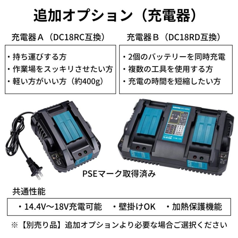 マキタ makita 互換 18V バッテリー 充電器セット DC18RC BL1860B ...