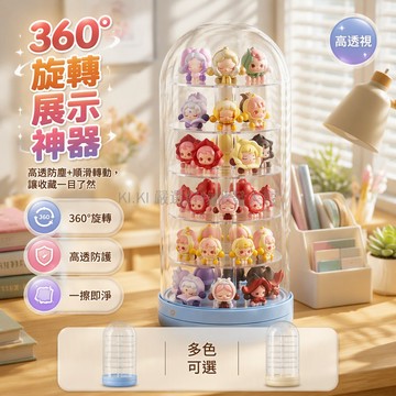 台灣出貨 旋轉萌粒展示盒 PET透明倉 多層收納架 隔塵防水 桌面筆筒一體 高透盲盒櫃 收藏展示架