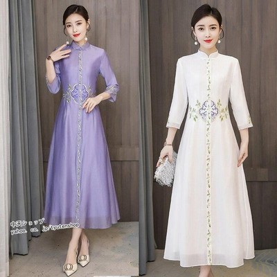 チャイナドレス チャイナドレス風ワンピース レディードレス 大きいサイズ 中華風 チャイナ風 七分袖 パーティードレス 上品 気質 無地 通販 Lineポイント最大get Lineショッピング