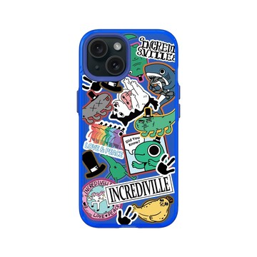 iPhone 15 Clear 激光藍 - 怪奇事物所 Incrediville - 怪奇貼紙簿