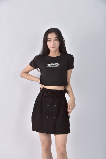 (M) bershka質感素面黑色短裙