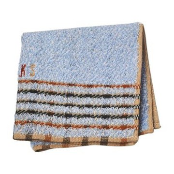 DAKS 水藍色條紋邊刺繡圖騰字母LOGO小方巾(24CM)