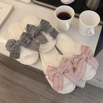 風家居室內平底防滑毛拖鞋女士家用休閑舒適甜美棉拖鞋冬季