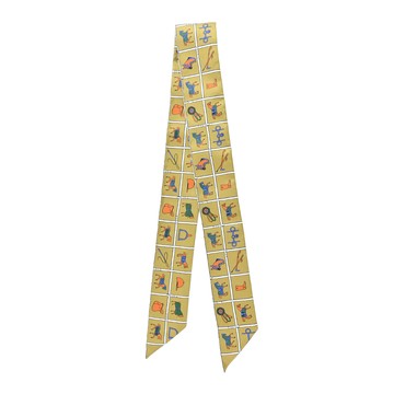Hermes 愛馬仕Couvertures et Tenues de Jour日常手繪Twilly絲巾(黃/白)