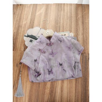 (免運)俏娘魚紫色素雅淑女范新中式改良短袖旗袍女2025春夏新款日常可穿