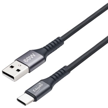 E-books XA43 鋁製 Type C to C 100W PD 極速充電傳輸線 超粗尼龍強韌耐拉扯  2m  黑色 + 灰色  1盒