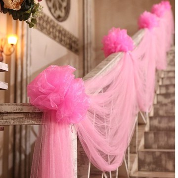 裝飾布置樓梯拉用品結婚紗幔場景花紅客廳婚慶沙曼扶手網紗婚禮