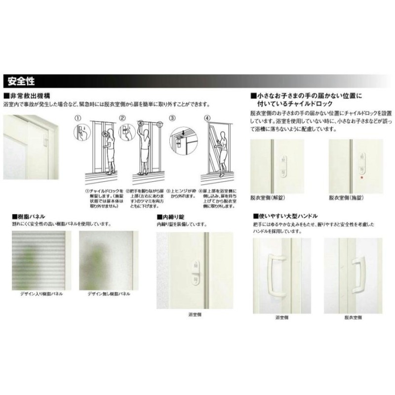 浴室中折ドア WF-2型 デザイン無し樹脂パネル 呼称0720 W：750mm×H