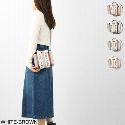 Chloe リネン製Woodyミニトートバッグ White ＆ Brown