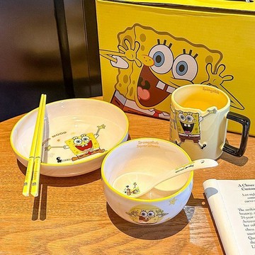 💠超夯下殺💠海綿可愛寶寶派大星陶瓷家用飯碗套裝高顏值禮物新款高檔兒童餐具