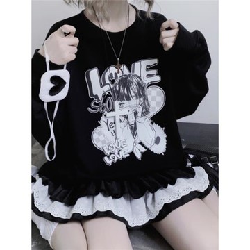 一枚同學原創秋冬新款日系軟妹卡通動漫印花圓領寬松加絨衛衣女潮