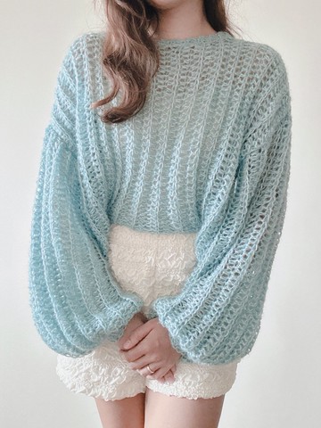 手工鈎織泡泡袖鬆軟馬海毛毛衣材料包