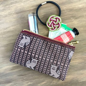 【獅子】疊緣 扁平迷你小包 零錢包 卡片夾 獅子 沖繩 胭脂紅 酒紅色