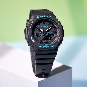 CASIO G-SHOCK 摩登綠色八角造型計時錶/黑/GMA-S2100GA-1A